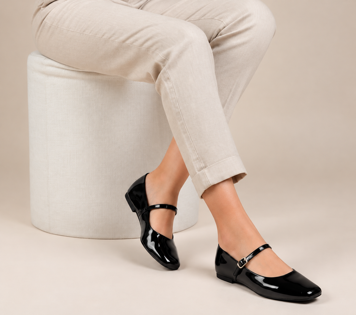 Mary Jane Square-Toe Patent Flats
