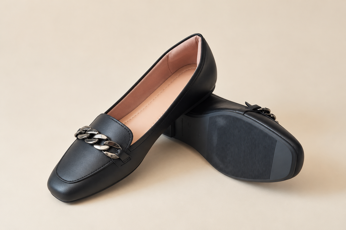 Square-Toe Loafer with Gold Chain