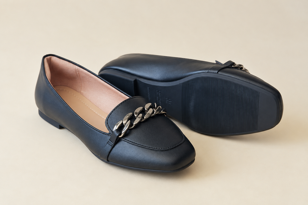 Square-Toe Loafer with Gold Chain