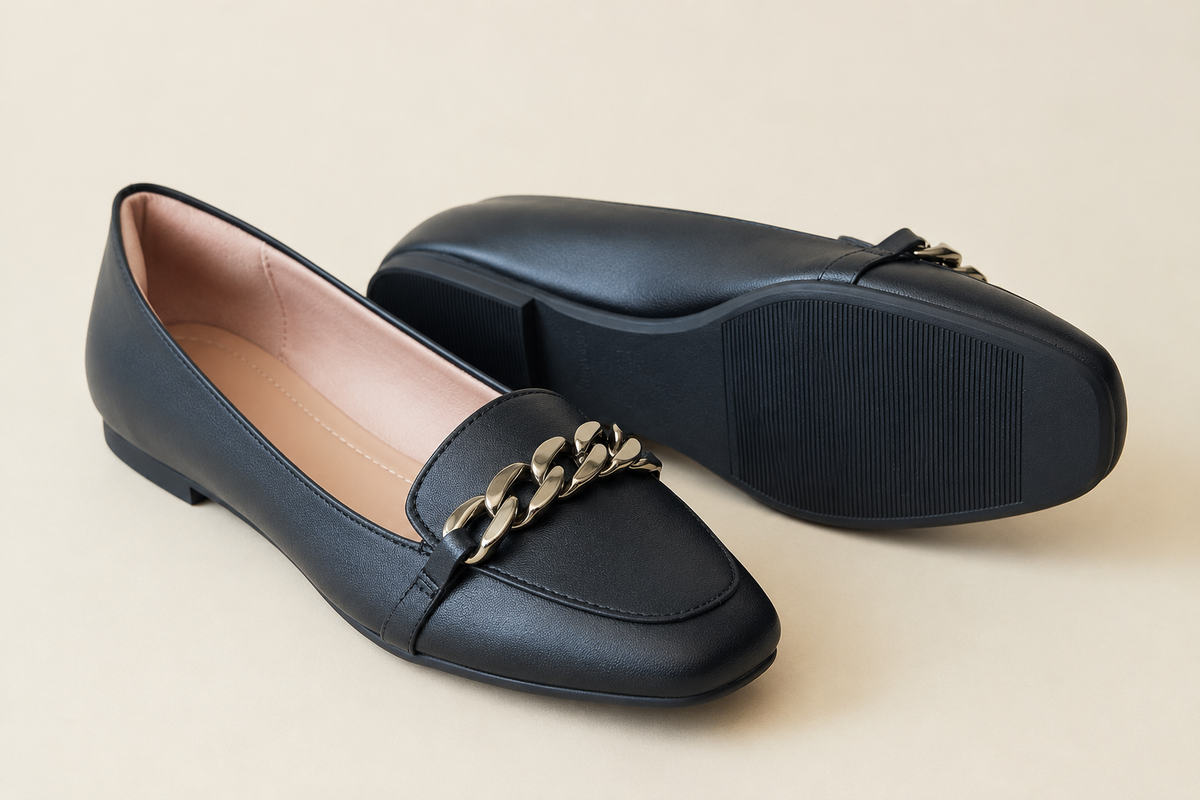 Square-Toe Loafer with Gold Chain