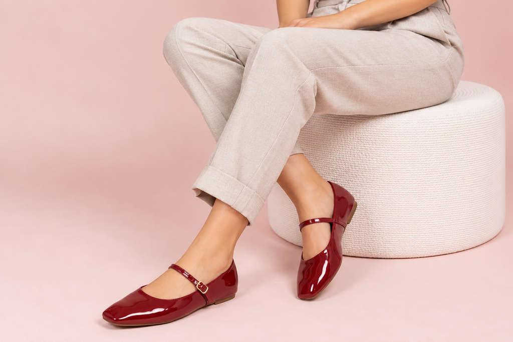 Mary Jane Square-Toe Patent Flats