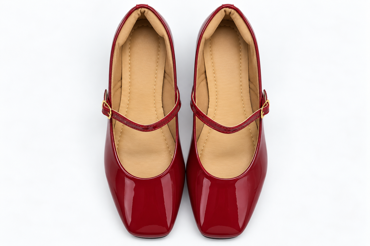Mary Jane Square-Toe Patent Flats