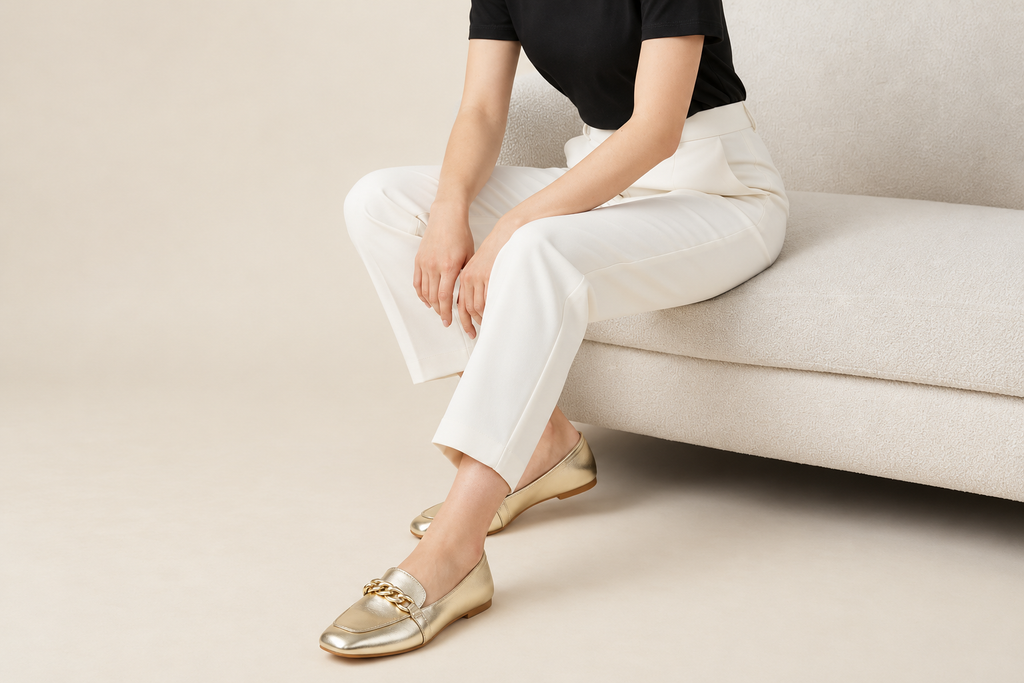 Square-Toe Loafer with Gold Chain