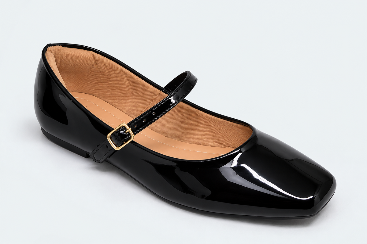 Mary Jane Square-Toe Patent Flats