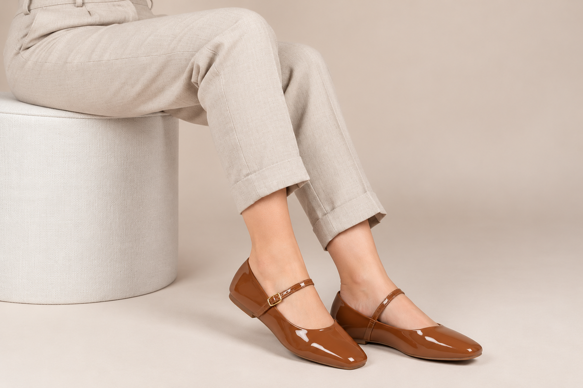 Mary Jane Square-Toe Patent Flats
