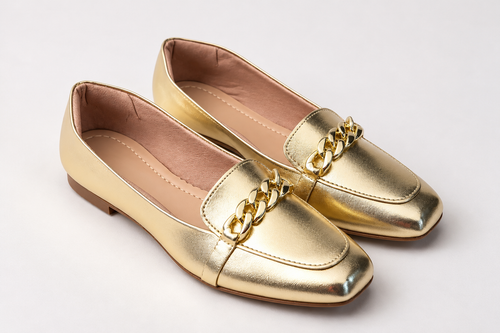 Square-Toe Loafer with Gold Chain