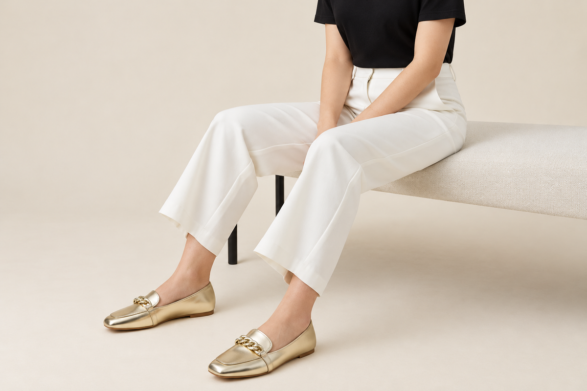 Square-Toe Loafer with Gold Chain